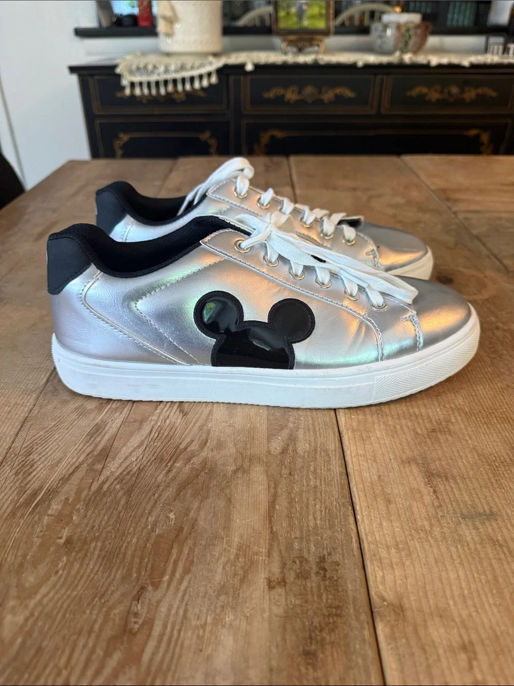 Disney Silver Metallic Sneakers with Black Mickey Patch